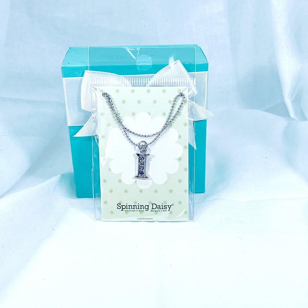 Sparkling Personalized Initial Crystal Accent I Necklace Handmade in Korea